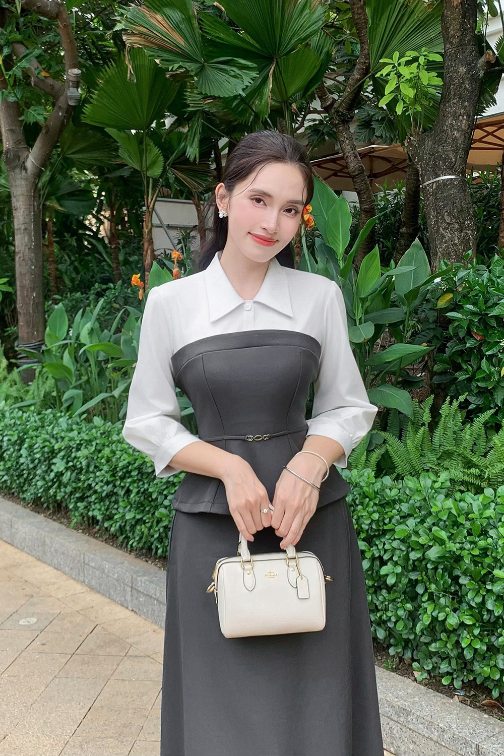 Áo peplum công sở nữ phối tay dài