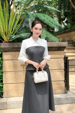 Chân váy xoè midi dáng dài màu xám