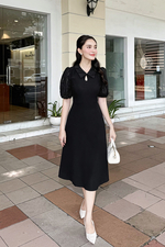 Đầm đen công sở dáng xòe cổ sơ mi