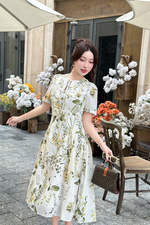 Đầm hoa dáng xoè dài phối nơ