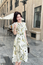 Đầm hoa dáng xoè dài phối nơ