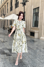 Đầm hoa dáng xoè dài phối nơ