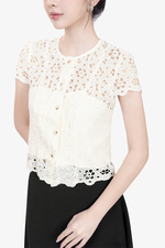 Áo kiểu ren nữ cổ tròn tay ngắn