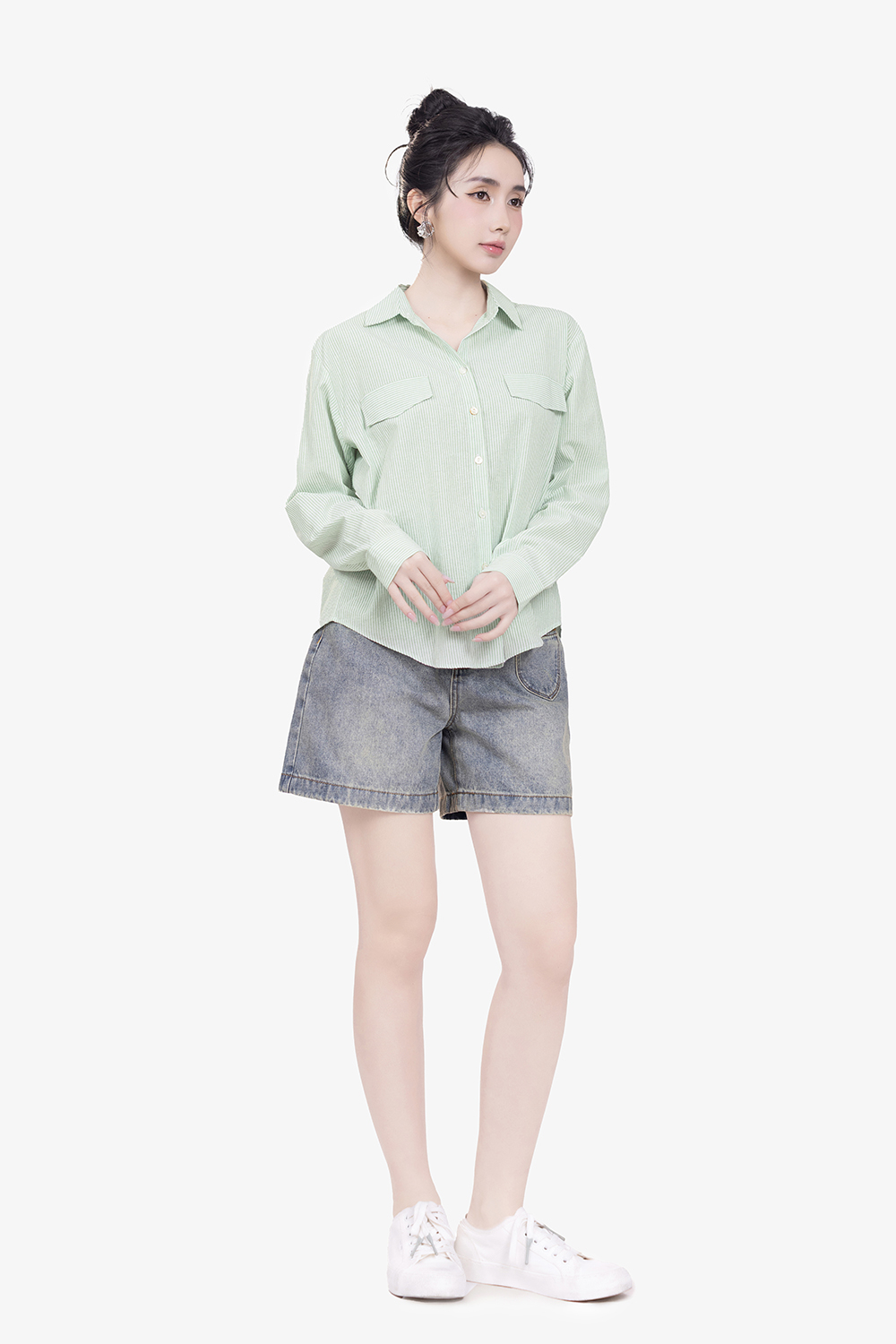 Áo sơ mi công sở nữ kẻ sọc màu xanh