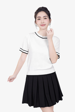 Áo len dệt kim màu trắng viền đen