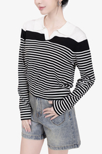 Áo len dệt kim sọc trắng đen tay dài