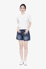 Quần short jean ống rộng màu xanh