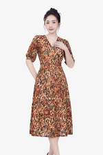 Đầm ren hoa chữ A cổ V tay lỡ