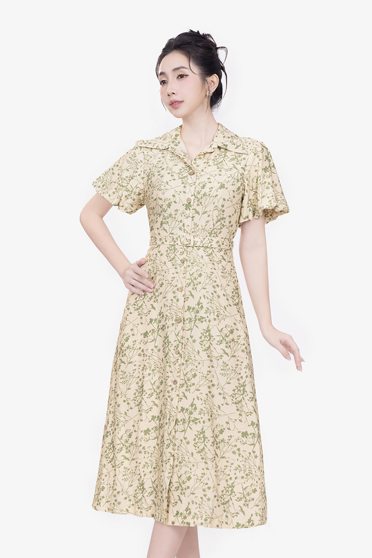 Đầm hoa nhí dáng xòe dài phối thắt lưng KK179-03