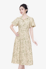 Đầm hoa nhí dáng xòe dài phối thắt lưng