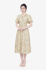 Đầm hoa nhí dáng xòe dài phối thắt lưng