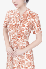 Đầm họa tiết dáng chữ A cổ thắt nơ