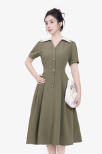 Đầm xòe công sở phối cổ sơ mi trắng