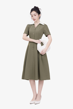 Đầm xòe công sở phối cổ sơ mi trắng