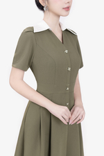 Đầm xòe công sở phối cổ sơ mi trắng