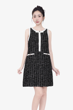Đầm tweed đen phối trắng dáng chữ A