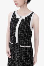 Đầm tweed đen phối trắng dáng chữ A