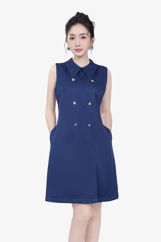 Đầm dự tiệc dáng A cổ sen đính nút HL33-01