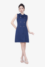 Đầm dự tiệc dáng A cổ sen đính nút