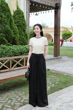 Áo thun gân cotton màu trắng viền đen