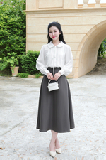 Chân váy xoè midi dáng dài màu xám