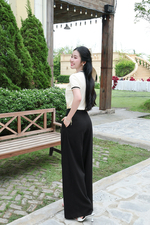 Quần công sở linen đen dáng suông