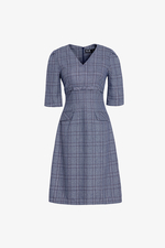 Đầm caro chữ A tay lỡ nhấn eo cao