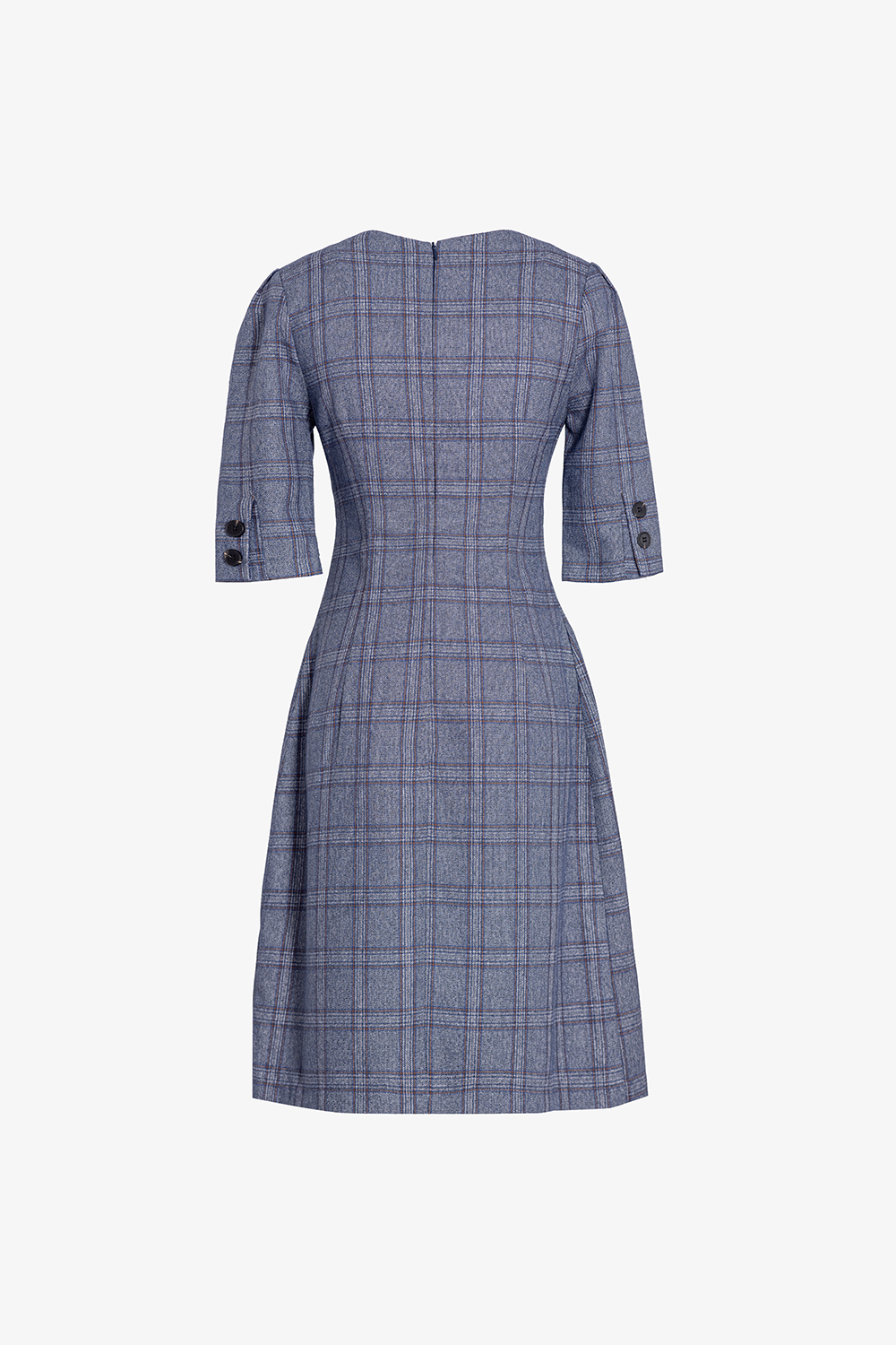 Đầm caro chữ A tay lỡ nhấn eo cao