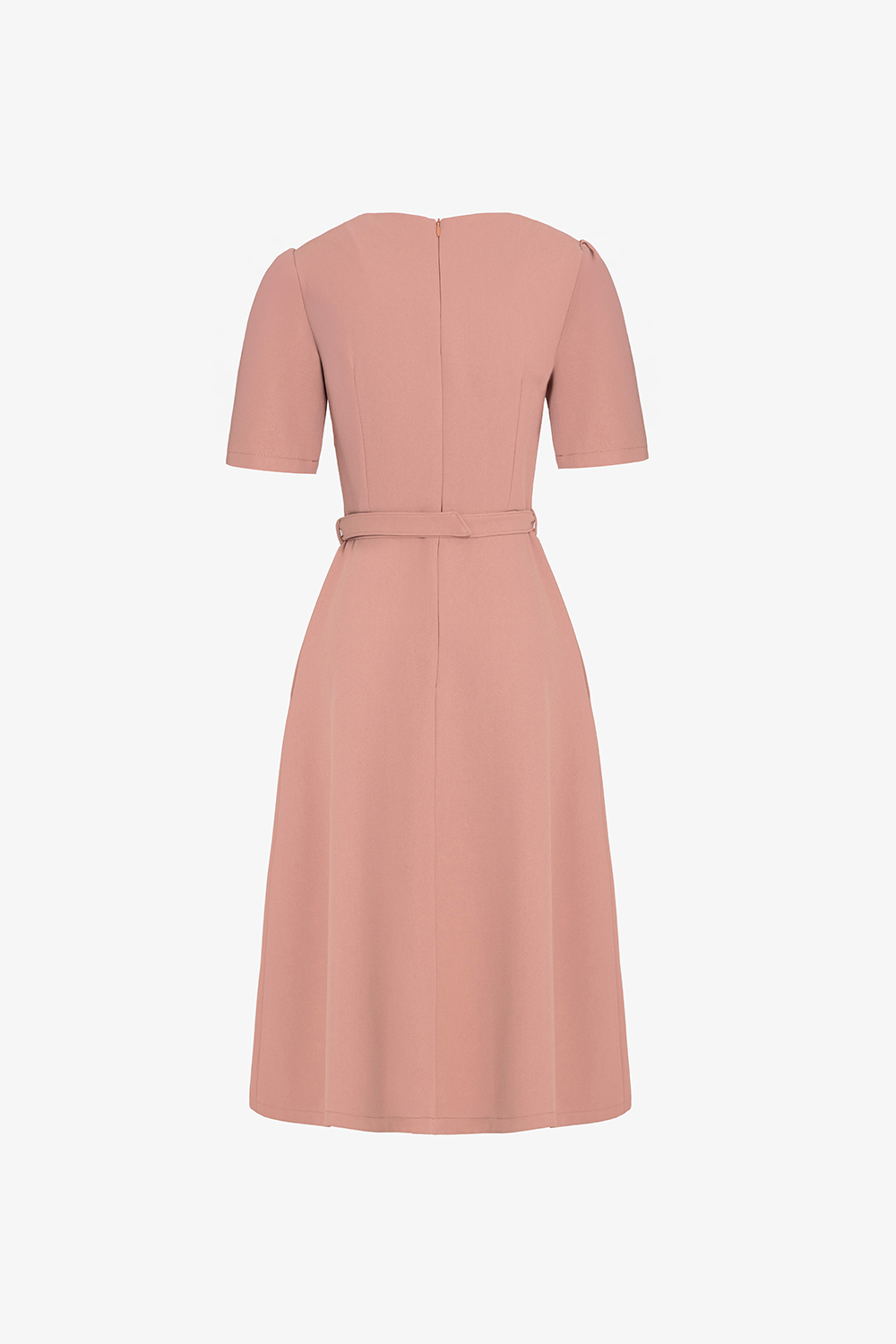 Đầm hồng dáng xoè phối thắt lưng