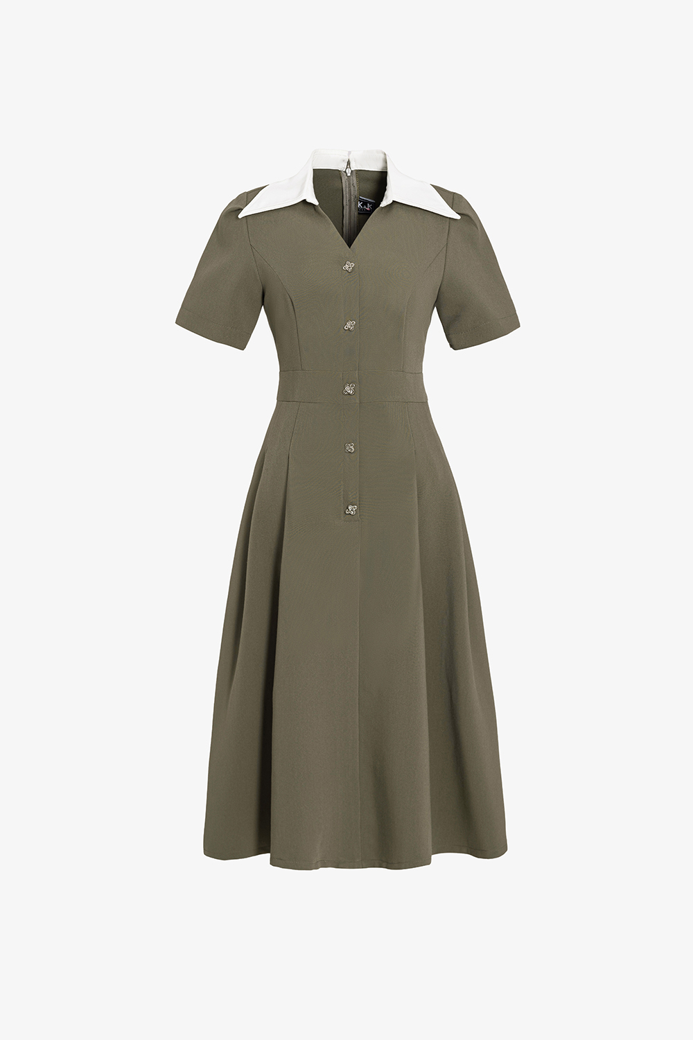 Đầm xòe công sở phối cổ sơ mi trắng