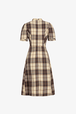 Đầm caro dáng chữ A cổ phối nơ