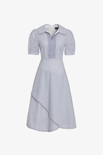 Đầm xòe họa tiết kẻ phối viền đăng ten