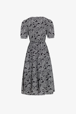 Đầm họa tiết trắng đen dáng xòe cổ V