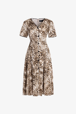 Đầm xòe họa tiết beo cổ V phối viền đen