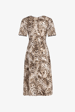 Đầm xòe họa tiết beo cổ V phối viền đen