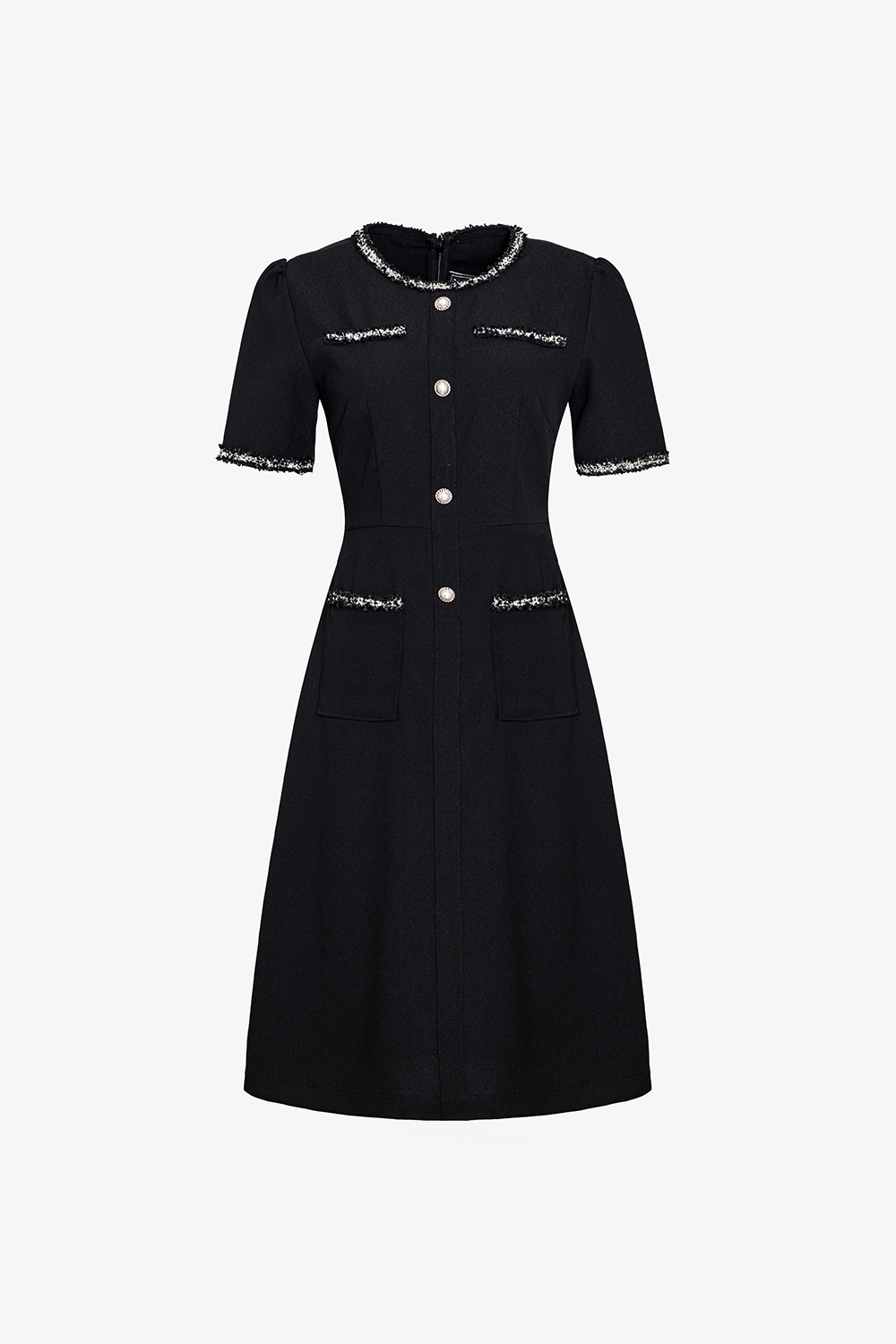 Đầm đen công sở dáng xòe phối viền