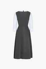 Đầm xoè công sở màu xám phối tay xanh