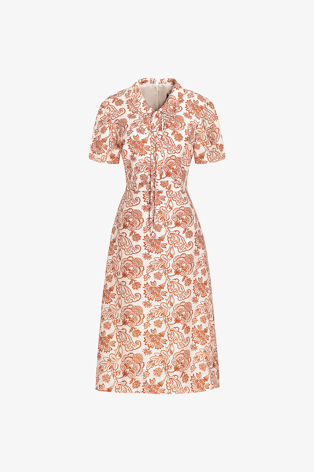 Đầm họa tiết dáng chữ A cổ thắt nơ