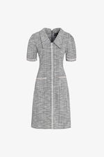 Đầm tweed chữ A cổ sen phối ren trắng