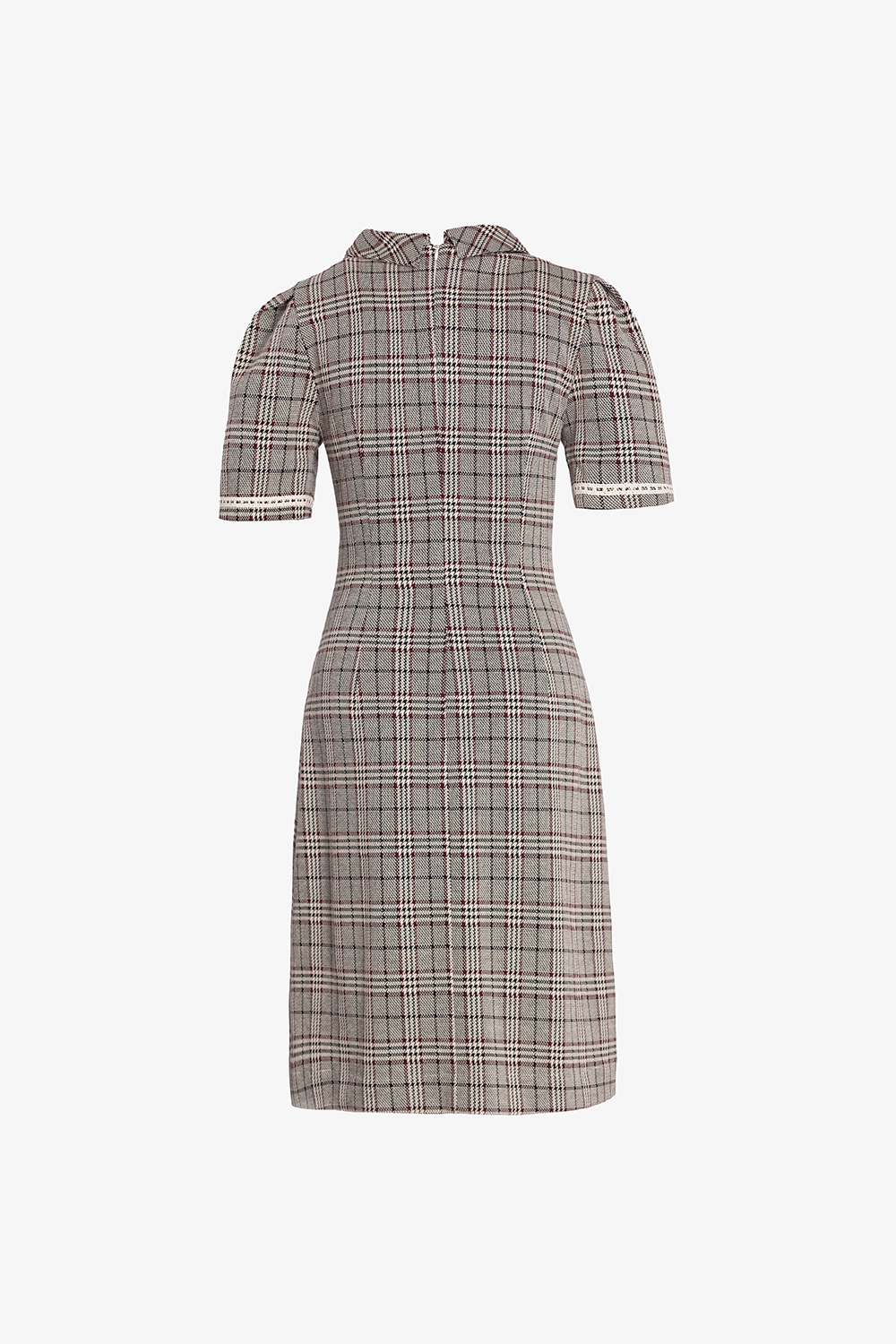 Đầm caro cổ sen phối viền đăng ten