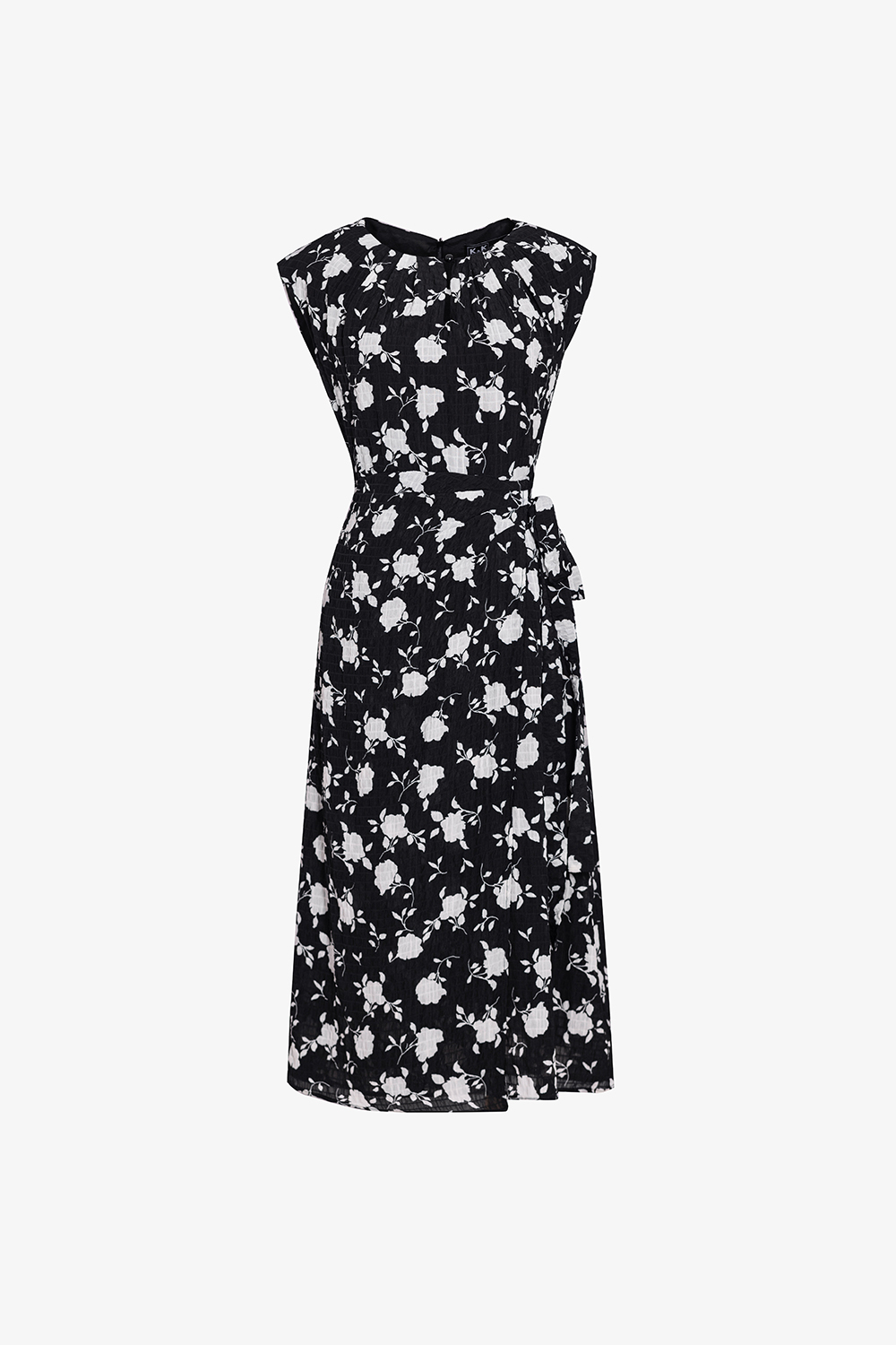 Đầm đen hoa dáng chữ A tùng đắp chéo