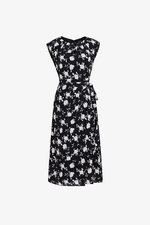 Đầm đen hoa dáng chữ A tùng đắp chéo