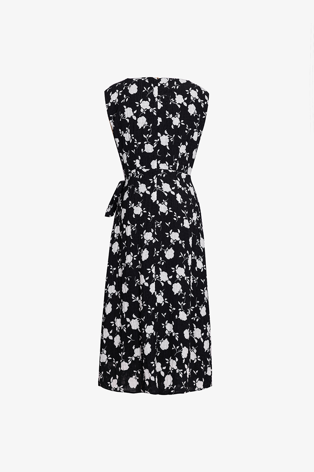 Đầm đen hoa dáng chữ A tùng đắp chéo