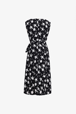 Đầm đen hoa dáng chữ A tùng đắp chéo