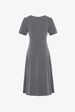 Đầm xòe công sở cổ V phối viền đen