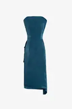 Đầm lụa xanh dự tiệc vạt đắp chéo