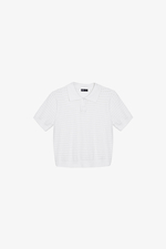 Áo len dệt kim màu trắng cổ polo