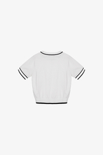 Áo len dệt kim màu trắng viền đen