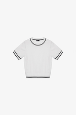 Áo len dệt kim màu trắng viền đen