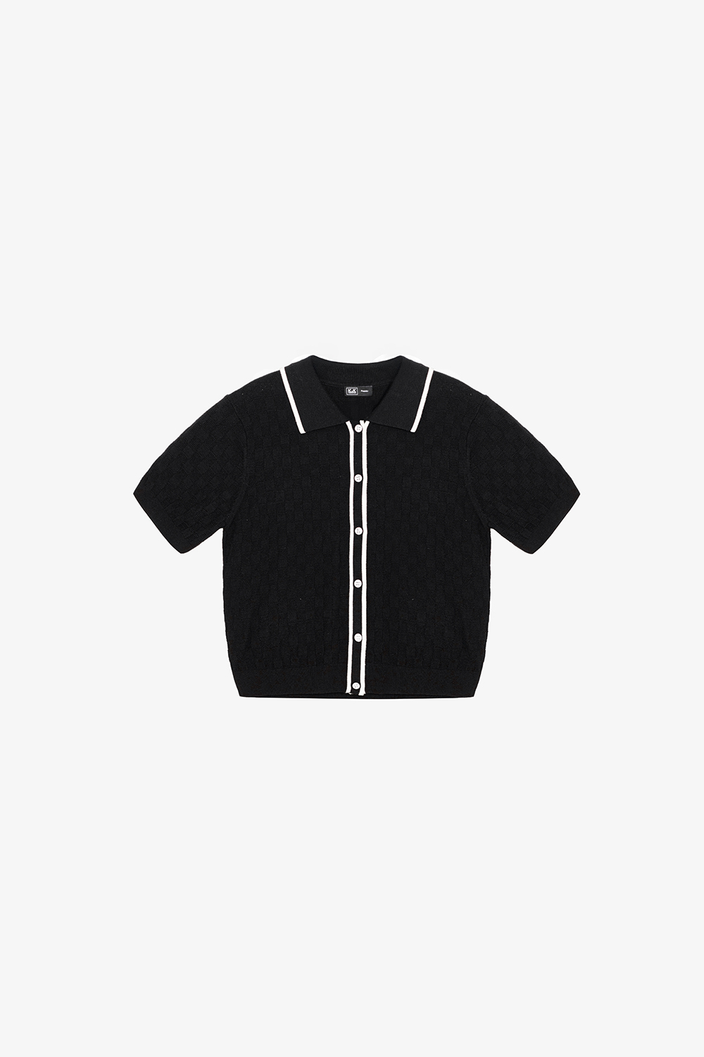 Áo len dệt kim nữ màu đen viền trắng